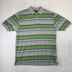 Silver Point Mens XXL Polo Shirt Grey Green Black Striped Short Sleeve Casual‎